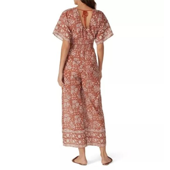 Cleobella Printed Jess Jumpsuit Burnt Orange Cream Floral Women's Size Small - Picture 4 of 16